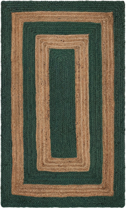Natural Jute Area Rug in green and tan jute with geometric medallion pattern, Floor Carpet Rug