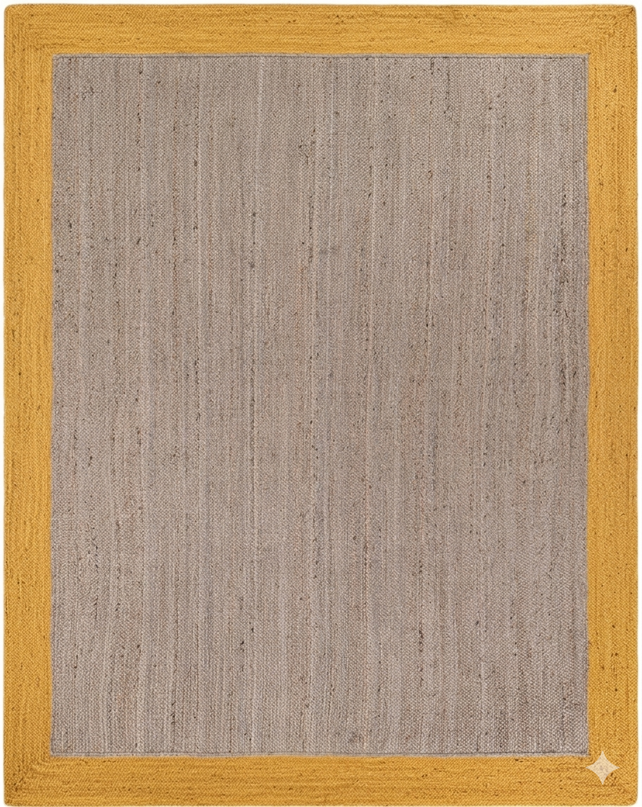 Textured rug with a yellow border