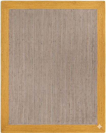 Textured rug with a yellow border