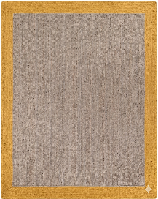 Textured rug with a yellow border