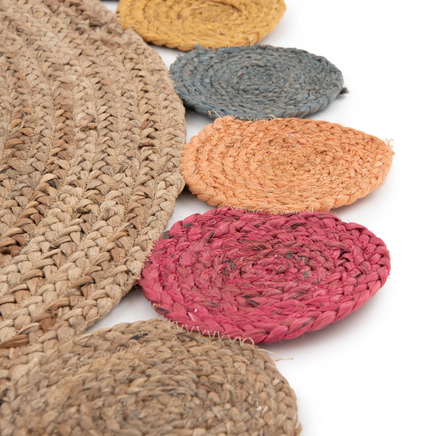 Handmade Round Jute Rug with Colorful Pom Pom Border – Eco-Friendly Natural Boho Area Rug
