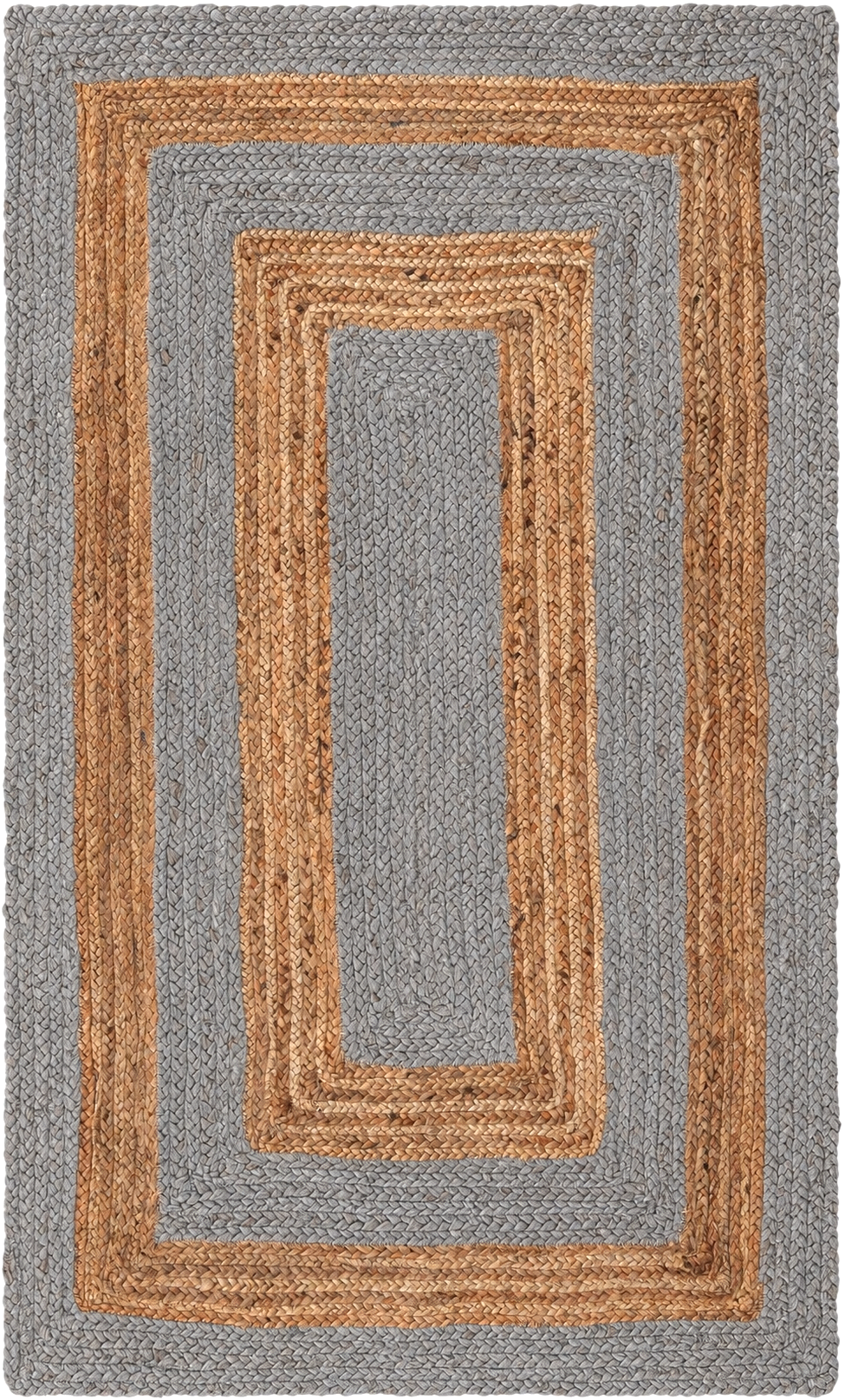 Natural Jute Area Rug grey and tan woven rectangular floor carpet with jute border