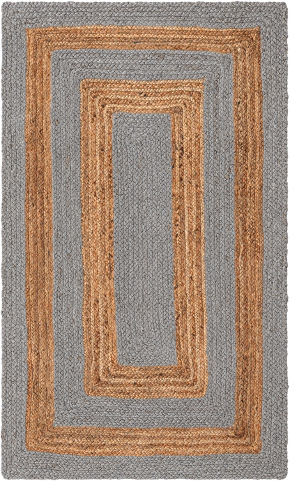 Natural Jute Area Rug grey and tan woven rectangular floor carpet with jute border