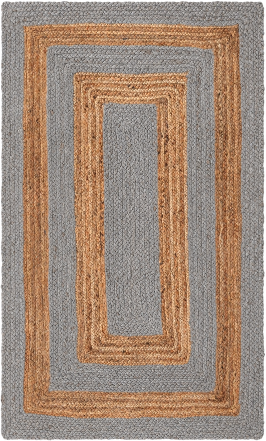Natural Jute Area Rug grey and tan woven rectangular floor carpet with jute border