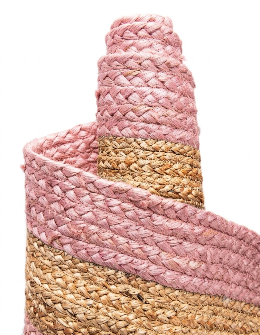 handmade Jute Runner in pink and natural jute braid, floor carpet rug for bed side