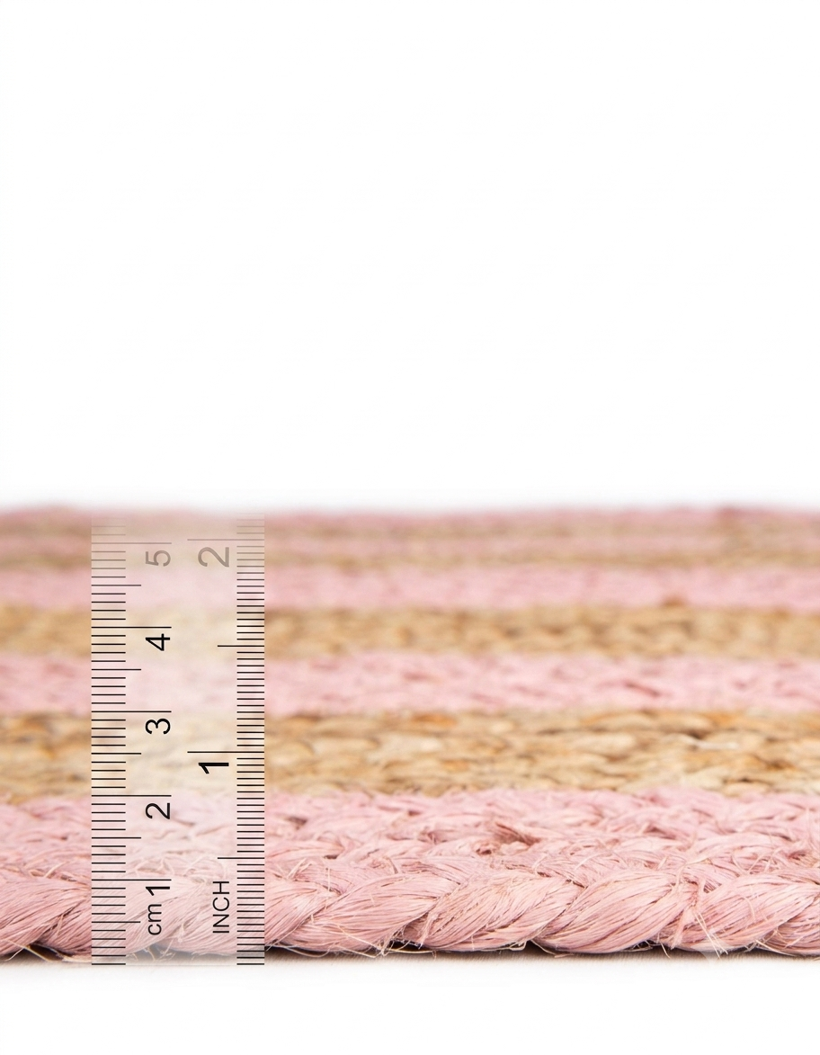 Natural Jute Area Rug pink jute texture with measuring ruler beside the woven pile