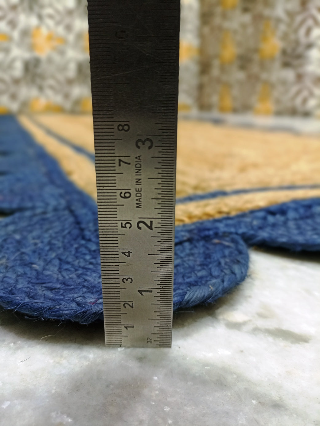 Natural Jute Area Rug in blue with a textured finish — perfect as a floor carpet or bedside runner for any space.