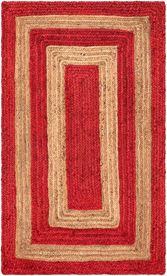 Natural Jute Area Rug red and beige jute floor carpet with geometric border pattern