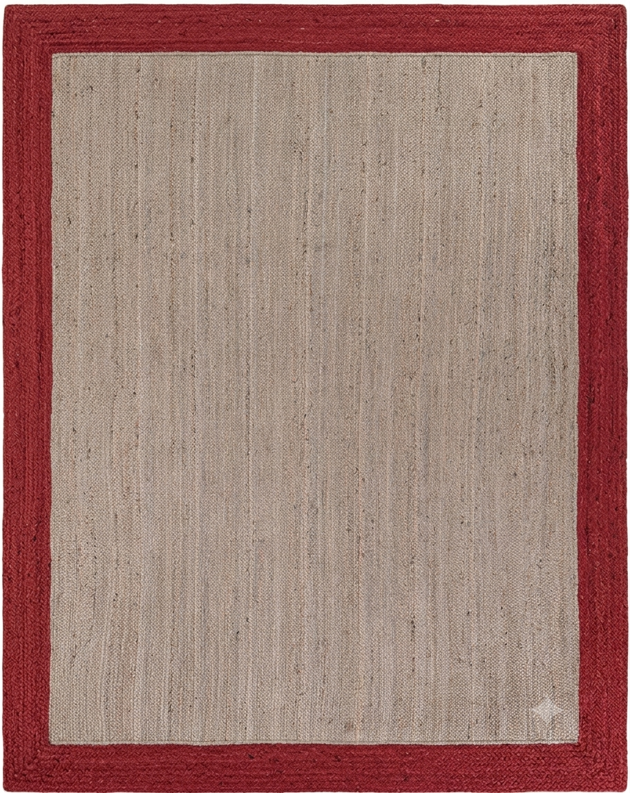 Beige rug with a red border