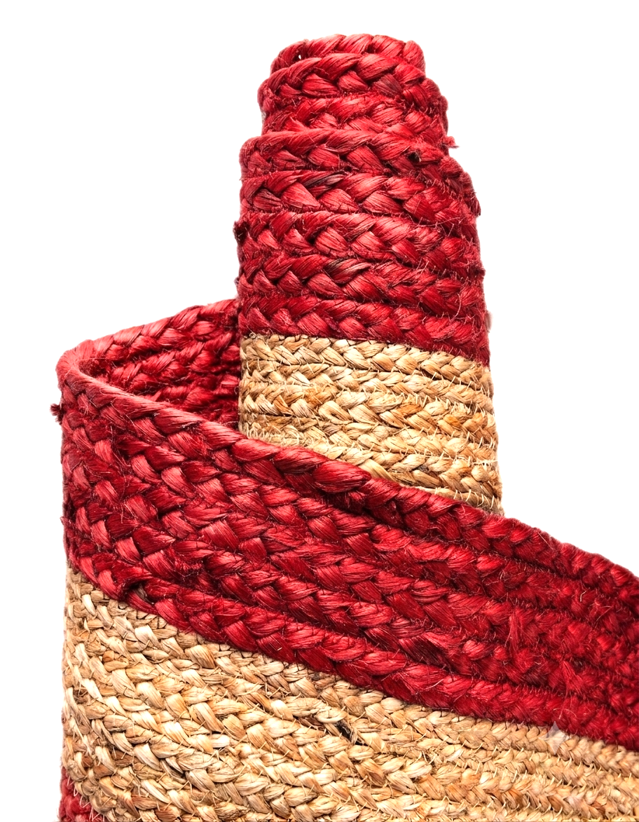 Red and natural Bed Side Runner handmade Jute Runner with braided jute weave texture