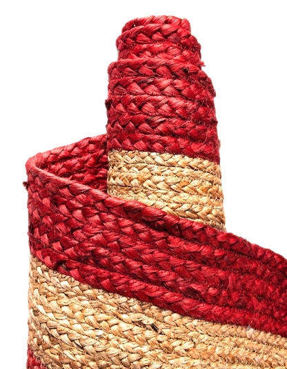 Red and natural Bed Side Runner handmade Jute Runner with braided jute weave texture