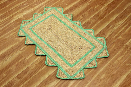 Handmade Natural and Green Scalloped Rectangle Jute Rug Braided Area Rug