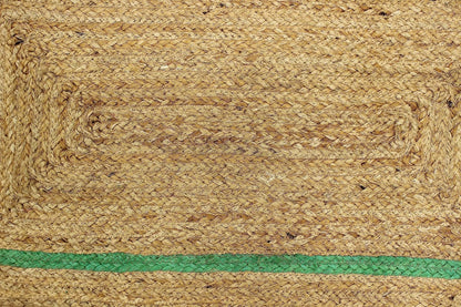 Handmade Natural and Green Scalloped Rectangle Jute Rug Braided Area Rug