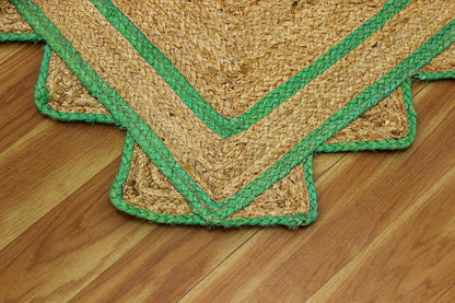 Handmade Natural and Green Scalloped Rectangle Jute Rug Braided Area Rug