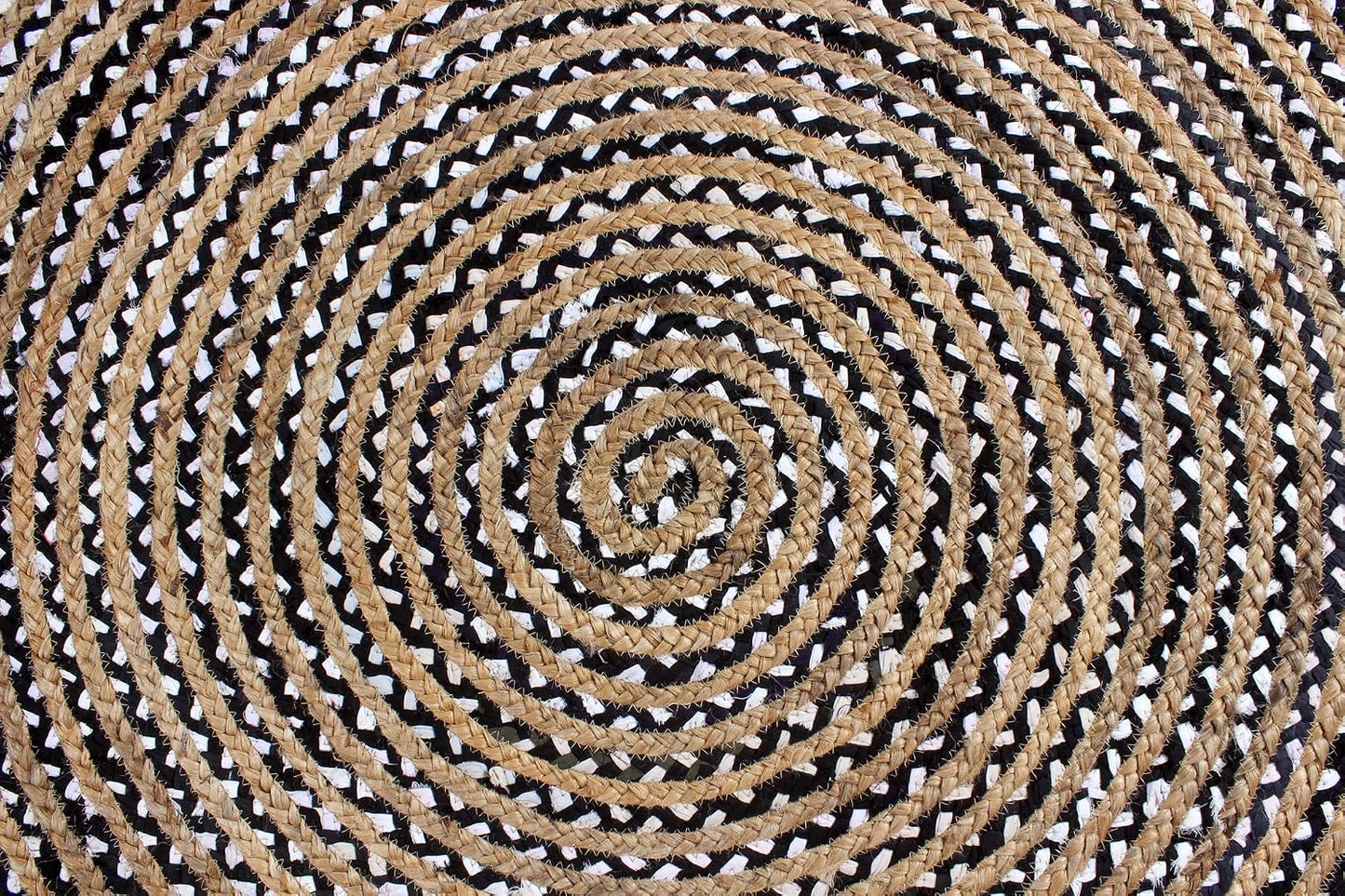 Handmade Black & Natural Round Braided Jute Rug