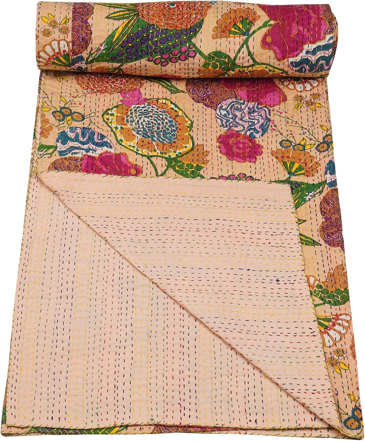 Decorative folded fabric with floral patterns on a white background