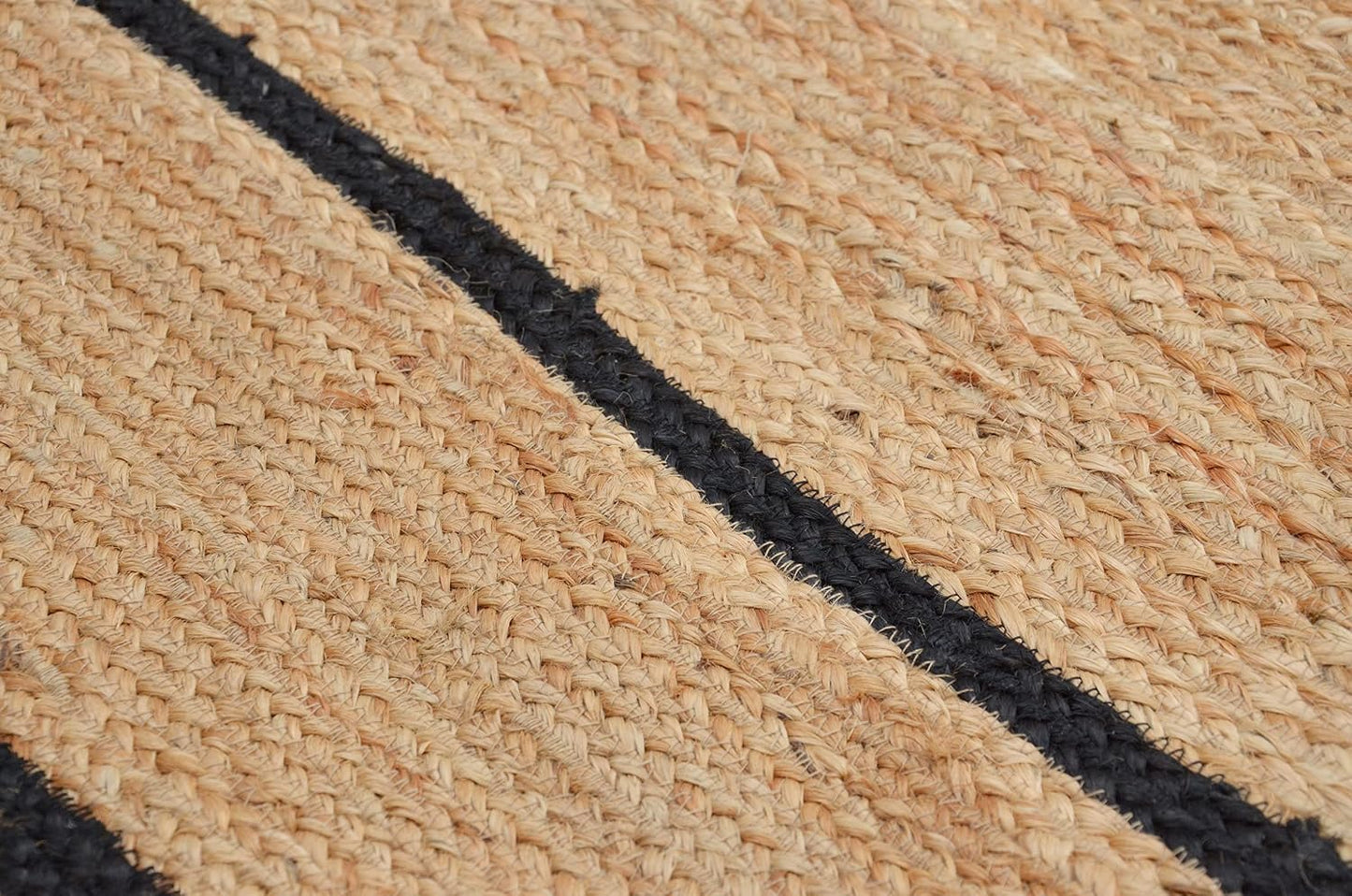 Handmade Natural Black Scalloped Jute Rug Rectangle Braided Area Rug Farmhouse Boho Living Room Bedroom Entryway Rug