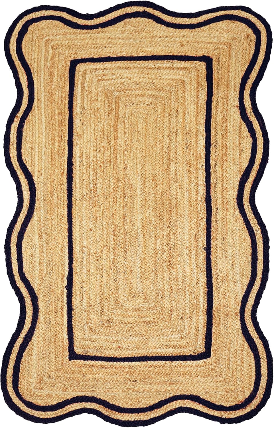 Natural Jute Area Rug with scalloped edges in a neutral color, perfect for entryways or living rooms.