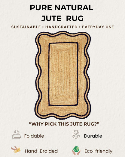 Handmade Natural Jute Area Rug with a scalloped design and eco-friendly materials, suitable for everyday use.