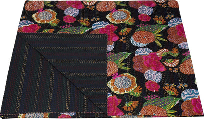 Floral-patterned fabric with a black border on a white background