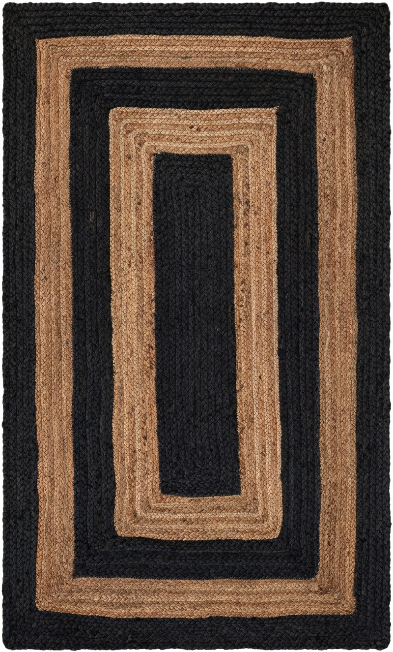 Natural Jute Area Rug black and natural jute floor carpet with rectangular geometric border