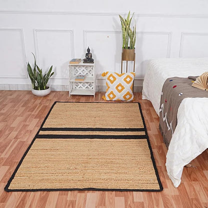 handmade Jute Runner natural jute Floor Carpet with black border in bedroom walkway