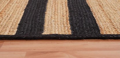 Natural and black bed side runner handmade Jute Runner jute floor carpet with striped weave