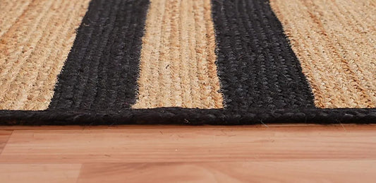 Natural and black bed side runner handmade Jute Runner jute floor carpet with striped weave