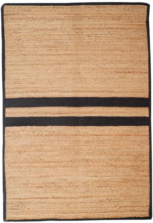 Natural Jute Area Rug brown woven jute with black border stripes, Floor Carpet rug