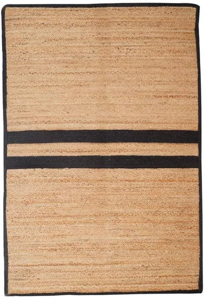 Natural Jute Area Rug brown woven jute with black border stripes, Floor Carpet rug