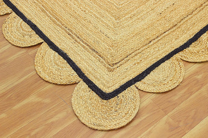 Handmade Natural Black Scalloped Jute Rug Rectangle Braided Area Rug Farmhouse