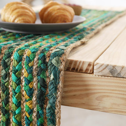 Indian Handmade Green Stripe Jute  Dining Table Runner
