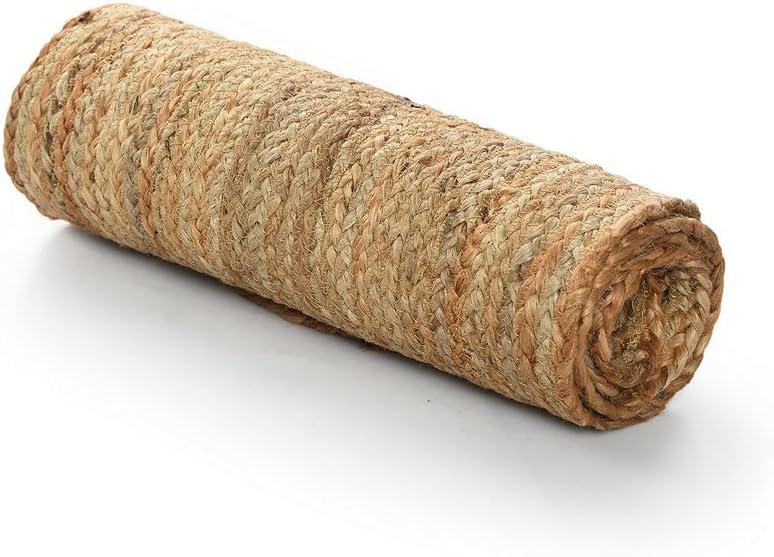 Rolled-up jute mat on a white background