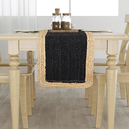 Indian Handmade Natural Jute Inner Black and Natural Border Dining Table Runner