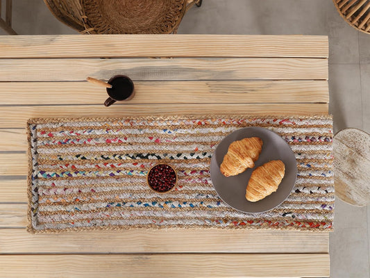 Handmade Eco Friendly Natural Jute and White Cotton Dining Table Runner