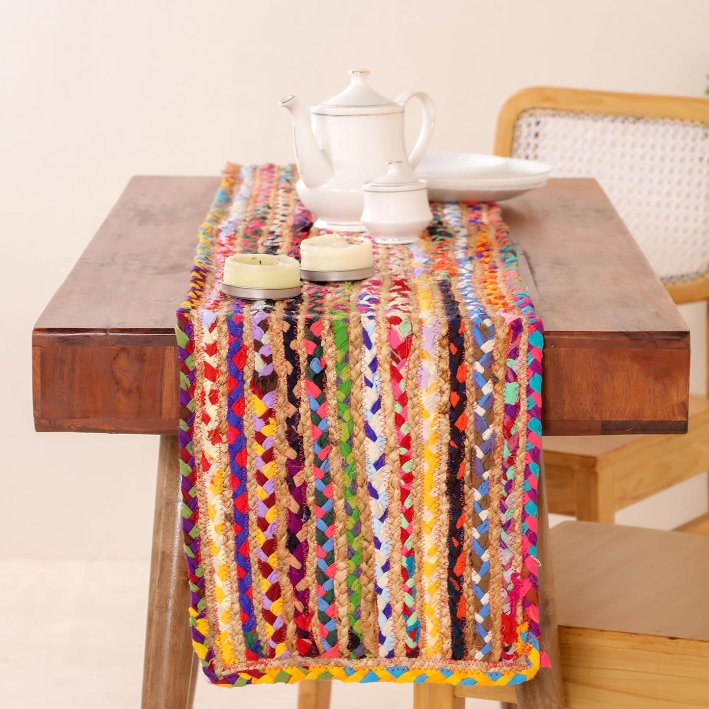Indian Handmade Jute and Cotton Dining Table Runner