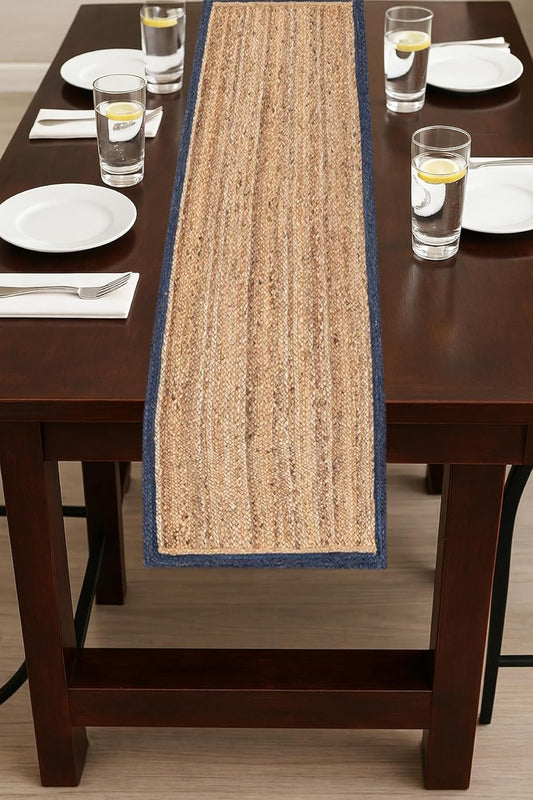 Handmade Eco Friendly Natural Jute With Neavy Blue Border Table Runner