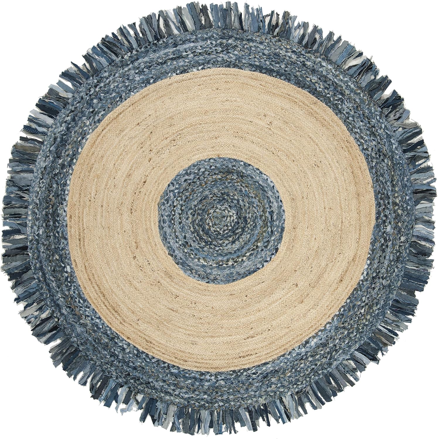 Natural Jute Area Rug with a textured blue and beige design — perfect for adding warmth to any living space.