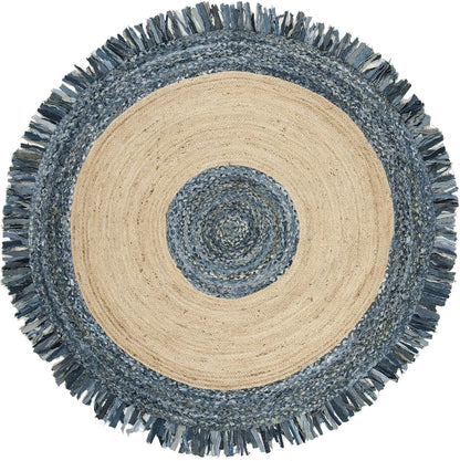 Natural Jute Area Rug with a textured blue and beige design — perfect for adding warmth to any living space.