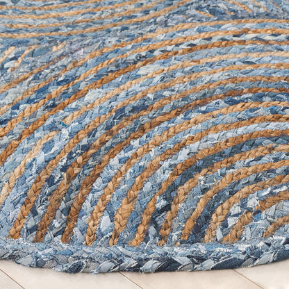 Natural Jute Area Rug in shades of blue and tan, featuring a textured braided design for a cozy, inviting feel.