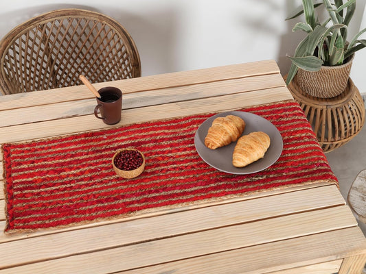 Indian Handmade Red Stripe Jute  Dining Table Runner