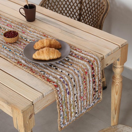 Handmade Eco Friendly Natural Jute and White Cotton Dining Table Runner