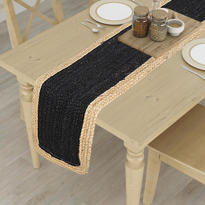 Indian Handmade Natural Jute Inner Black and Natural Border Dining Table Runner