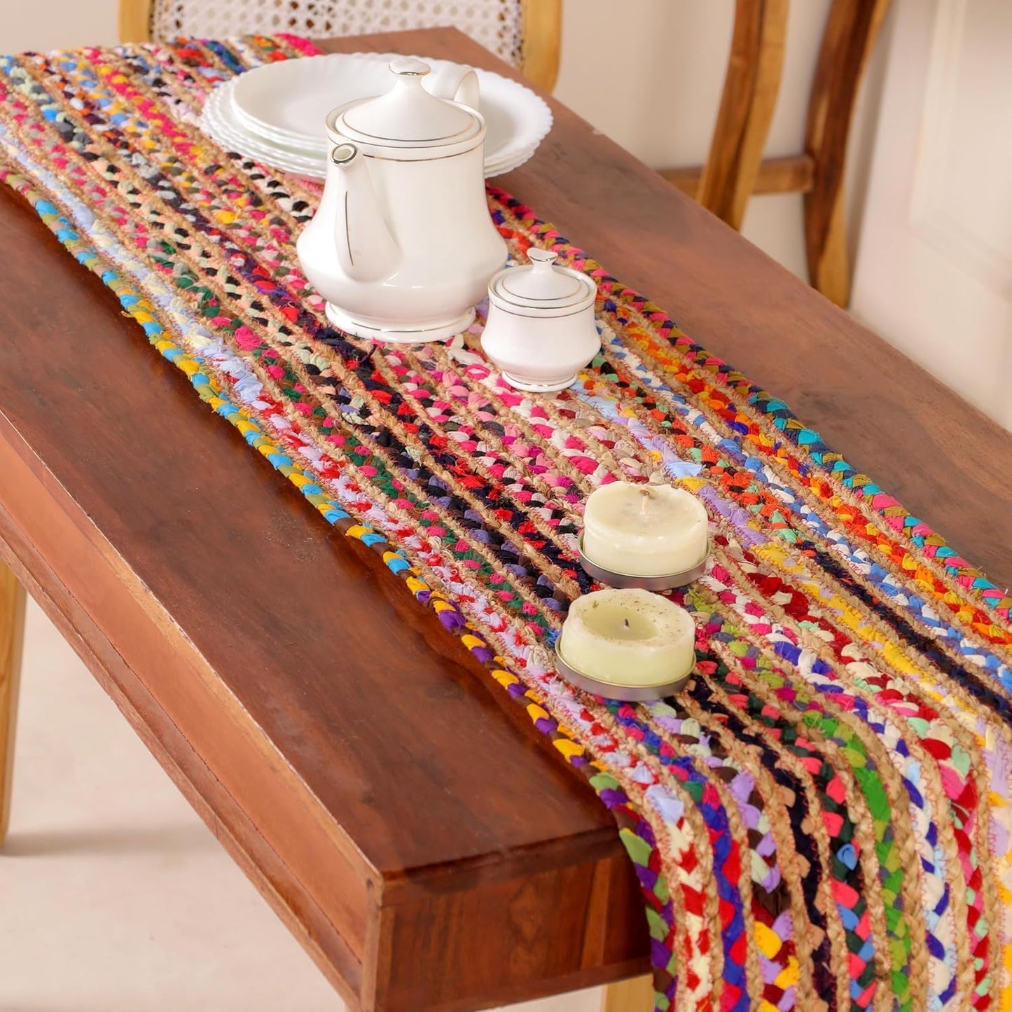 Indian Handmade Jute and Cotton Dining Table Runner