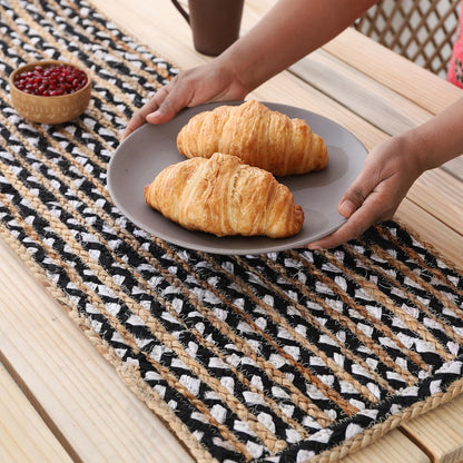 Indian Handmade Natural Jute With Black and White Cotton Dining Table Runner