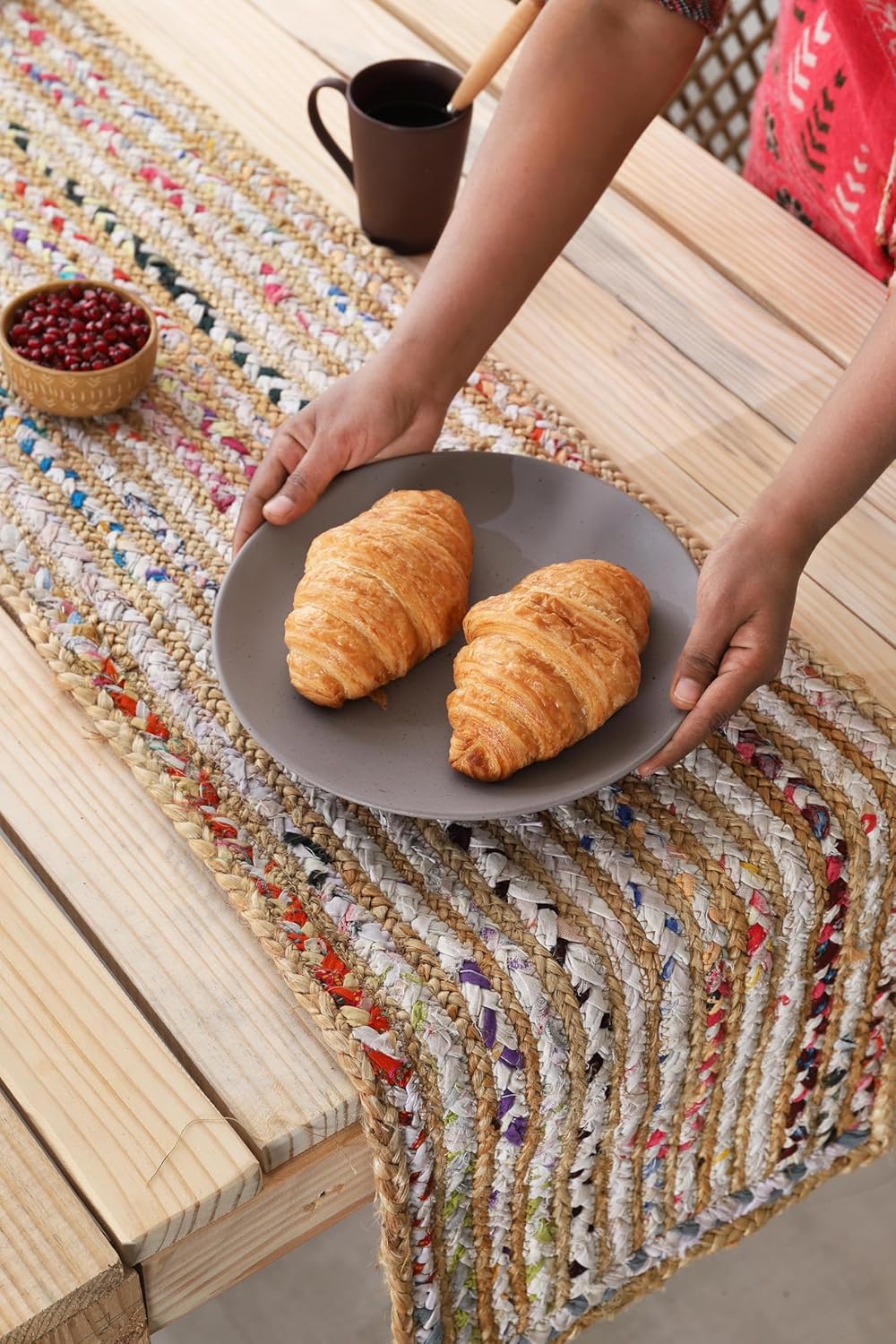 Handmade Eco Friendly Natural Jute and White Cotton Dining Table Runner