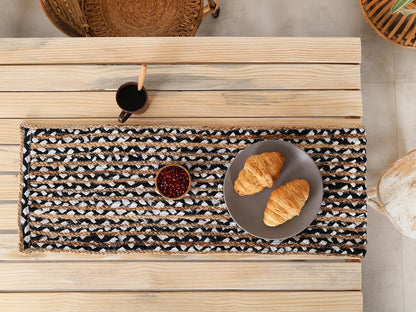 Indian Handmade Natural Jute With Black and White Cotton Dining Table Runner