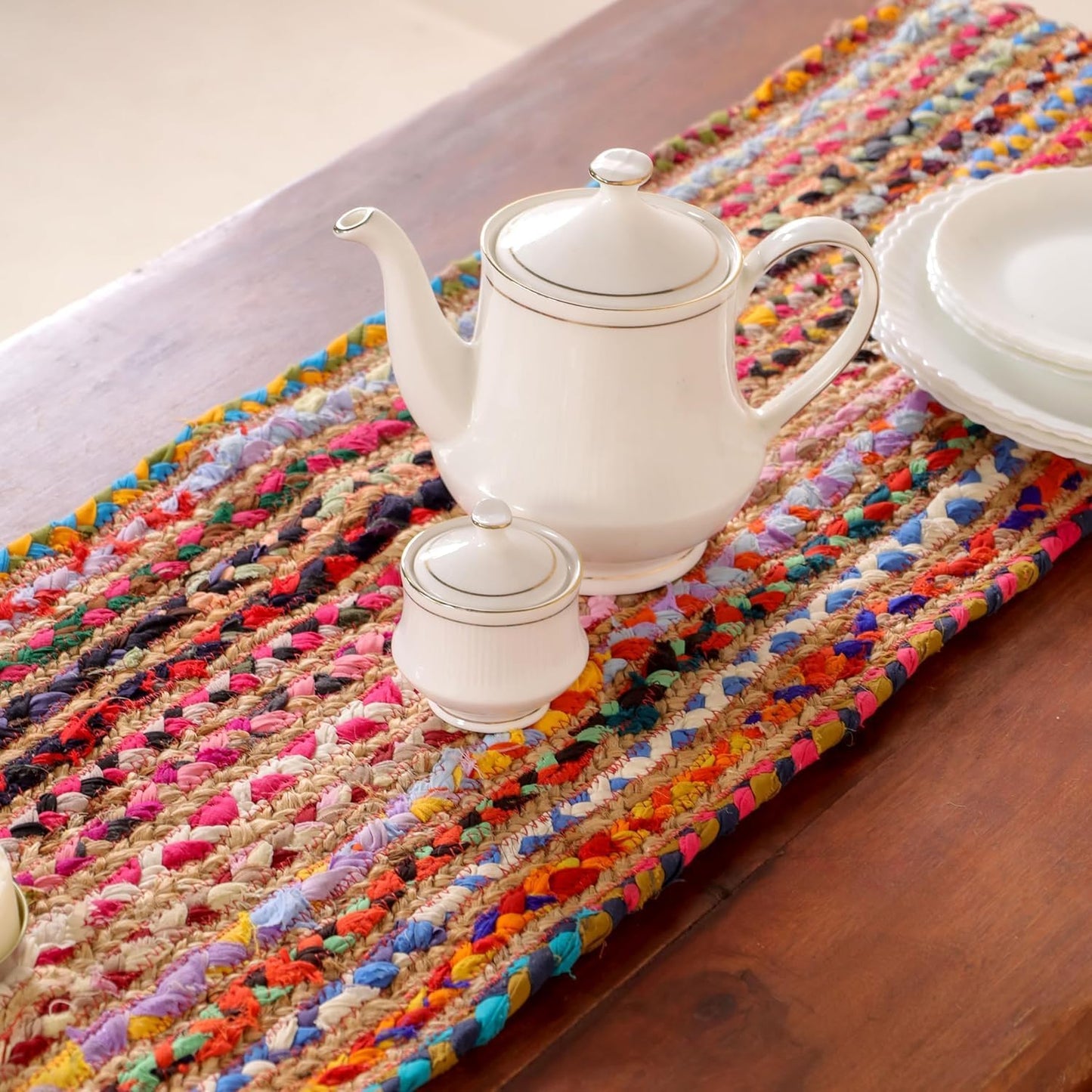 Indian Handmade Jute and Cotton Dining Table Runner