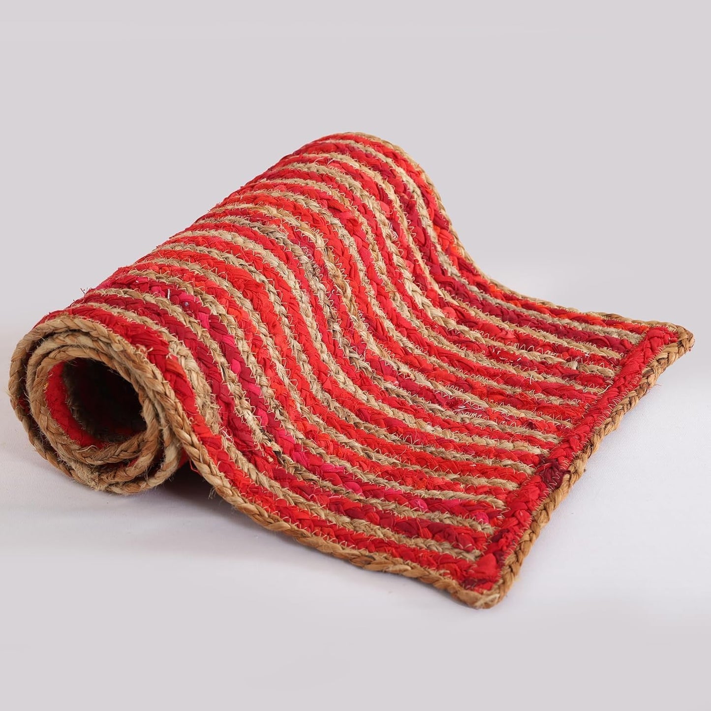 Indian Handmade Red Stripe Jute  Dining Table Runner