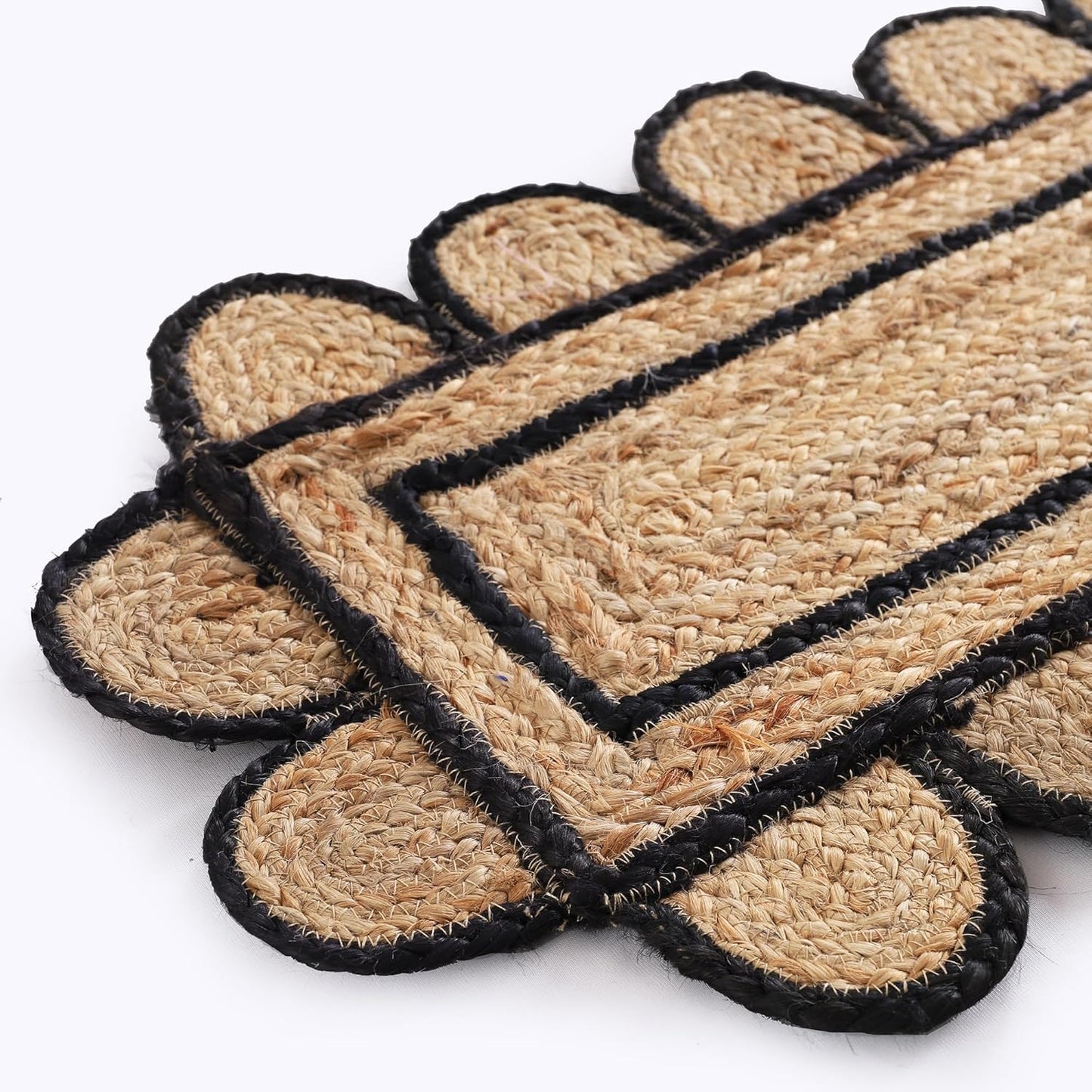 Handmade Eco Friendly Natural Jute Scalloped Black Border Dining Table Runner